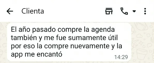 Testimonio de una clienta que volvió a comprar la Agenda Digital Perpetua